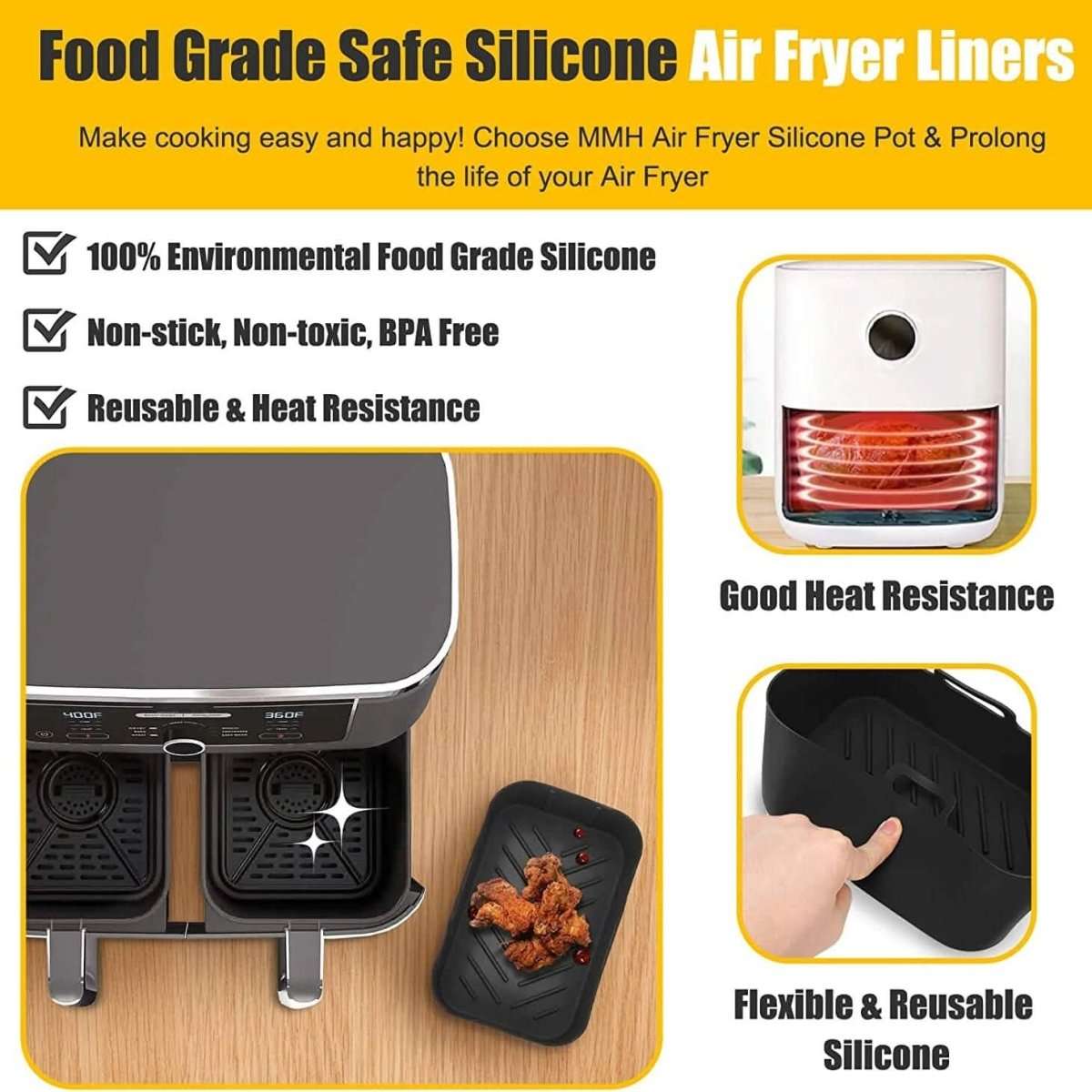 Food-grade silicone air fryer liners, two-piece nonstick pot with heat resistance