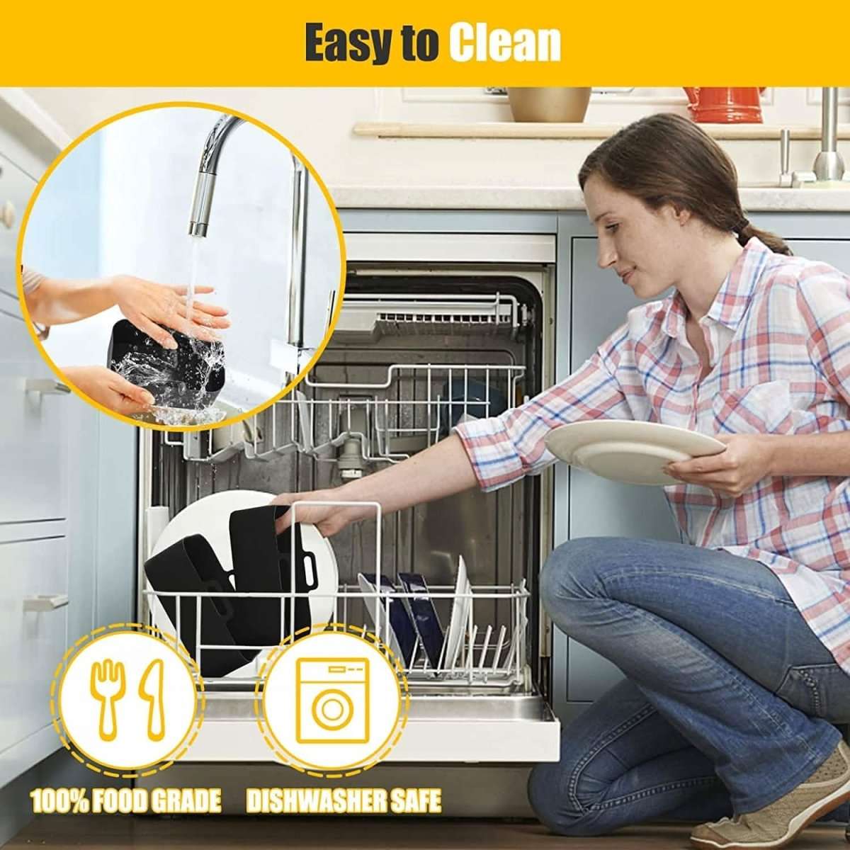 Silicone air fryer pot in dishwasher rack, ready for easy cleaning