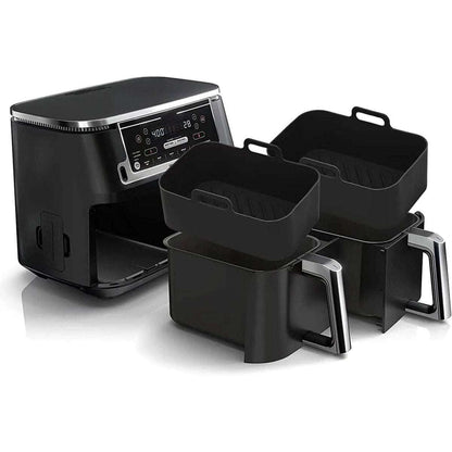 Silicone air fryer pot set, two black baskets with handles for dual cooking