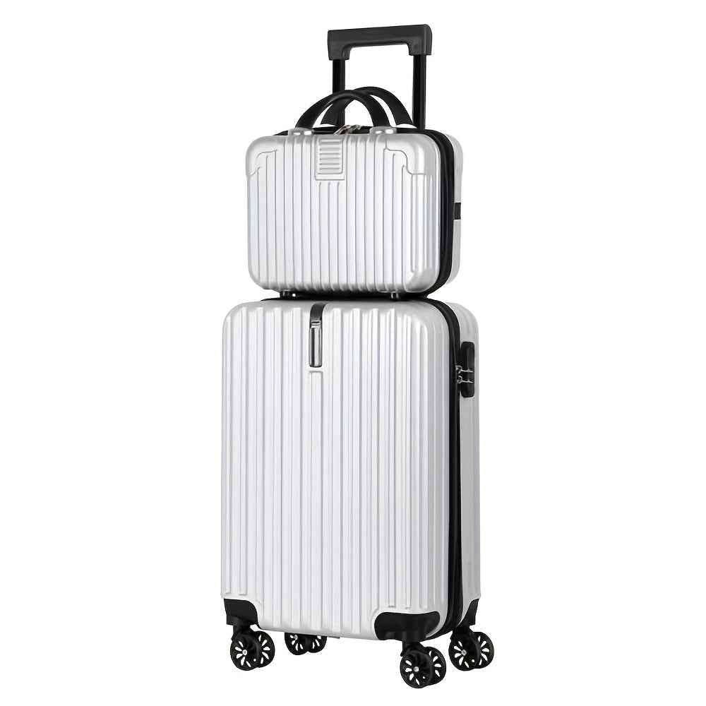 White 20 in carry-on spinner suitcase with telescoping handle and four wheels