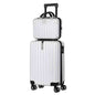 White 20 in carry-on spinner suitcase with telescoping handle and four wheels