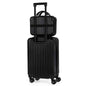 Black 20 in carry-on spinner suitcase with telescoping handle and four wheels