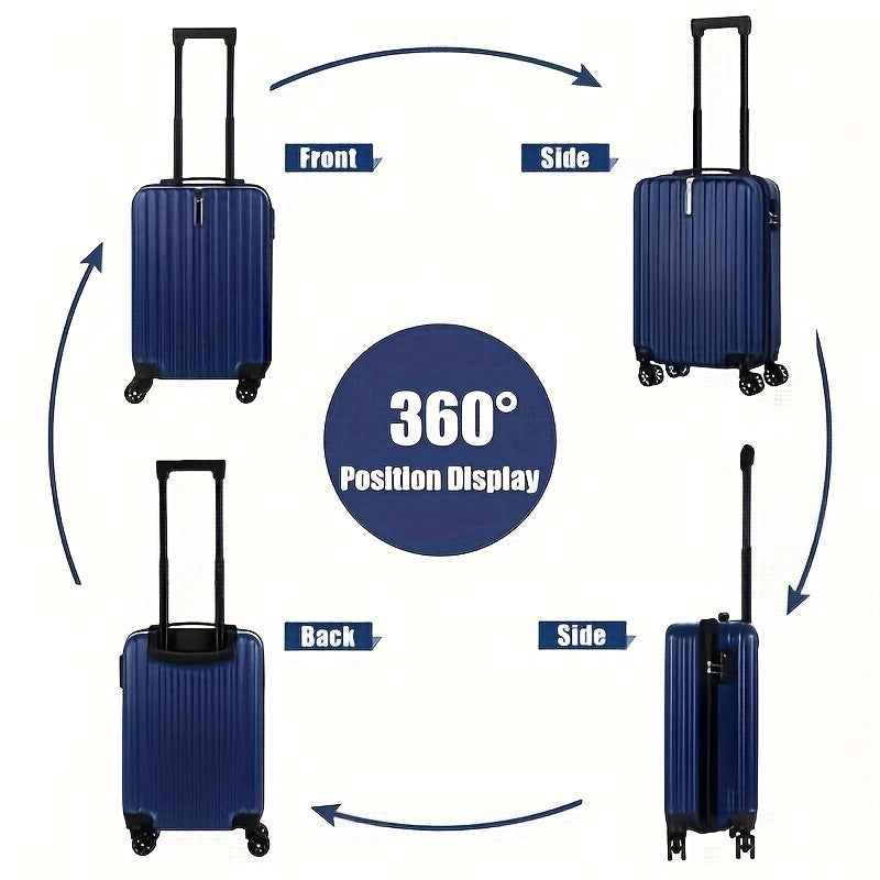 Blue spinner suitcase 360° position display with wheels and side panels