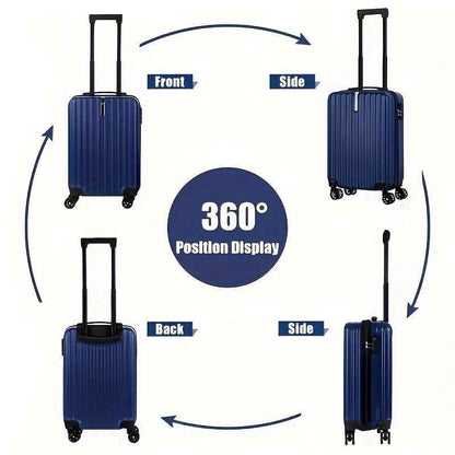 Blue spinner suitcase 360° position display with wheels and side panels