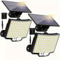 Solar LED outdoor light set with two wall-mounted fixtures and solar panels