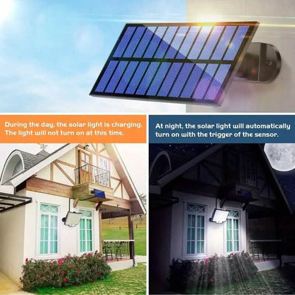 Solar LED outdoor solar light with foldable panel and LED floodlight head
