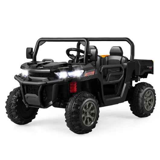 2-Seater Kids Ride On Dump Truck with Dump Bed and Shovel-Black Cartsfy Inc.