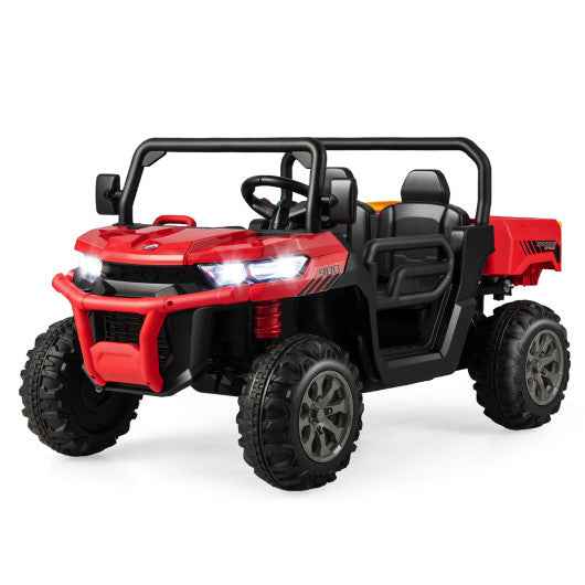 2-Seater Kids Ride On Dump Truck with Dump Bed and Shovel-Red Cartsfy Inc.
