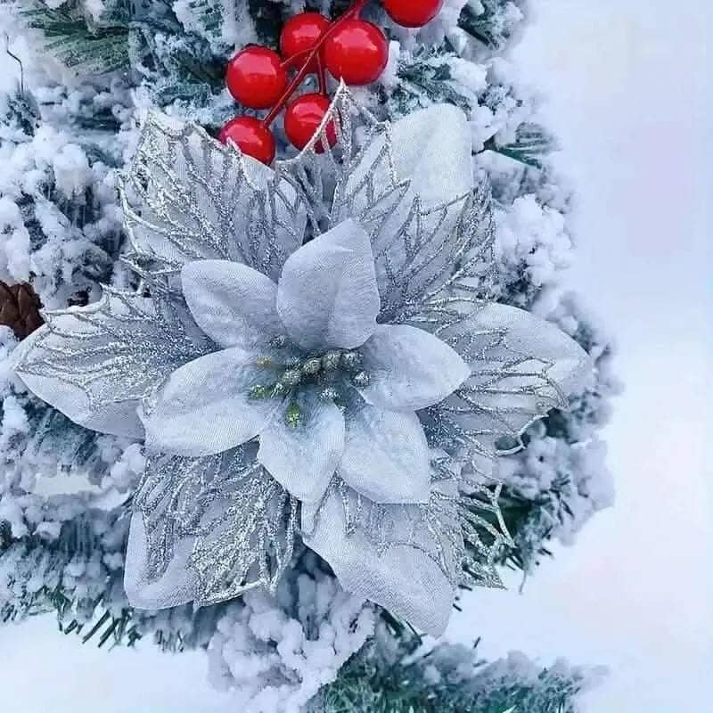 20-Pieces: Artificial Poinsettia Flowers Christmas Ornament DailySale Red Gold Silver Red-Gold-Silver-Light Blue-