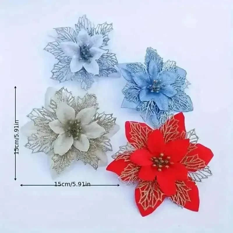 20-Pieces: Artificial Poinsettia Flowers Christmas Ornament Cartsfy Inc.