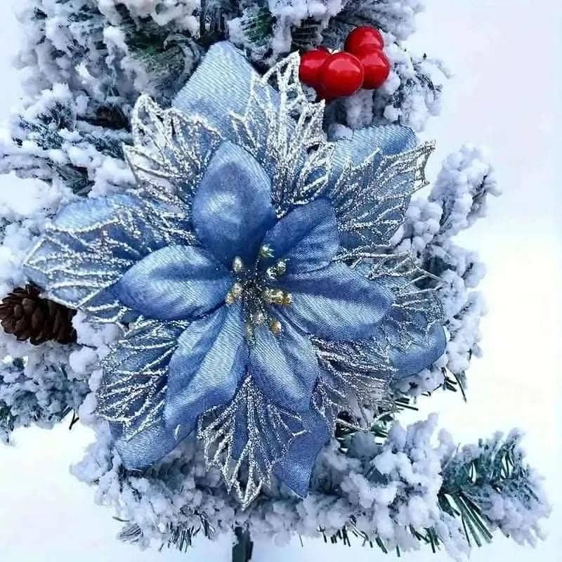 20-Pieces: Artificial Poinsettia Flowers Christmas Ornament DailySale Red Gold Silver Red-Gold-Silver-Light Blue-