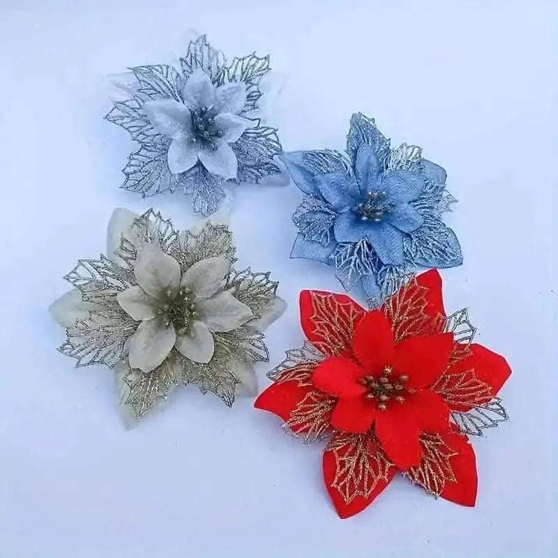 20-Pieces: Artificial Poinsettia Flowers Christmas Ornament DailySale Red Gold Silver Red-Gold-Silver-Light Blue-