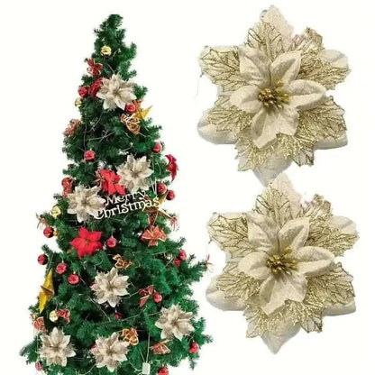20-Pieces: Artificial Poinsettia Flowers Christmas Ornament DailySale Red Gold Silver Red-Gold-Silver-Light Blue-