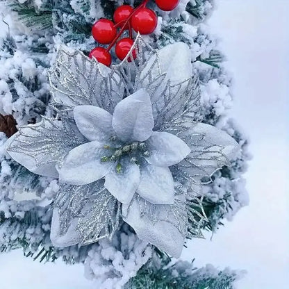 20-Pieces: Artificial Poinsettia Flowers Christmas Ornament