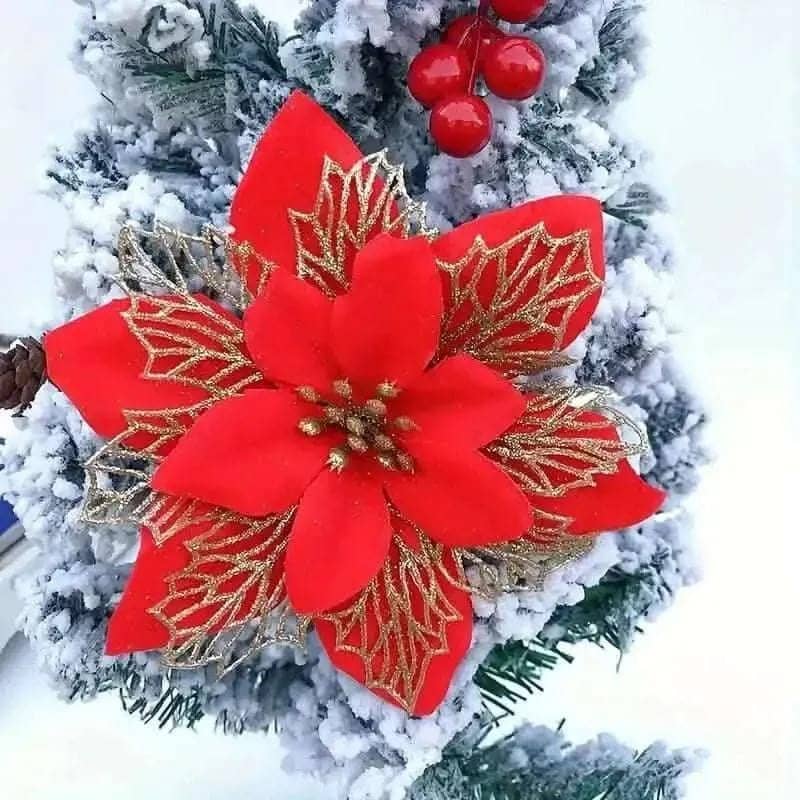 20-Pieces: Artificial Poinsettia Flowers for Christmas Decor