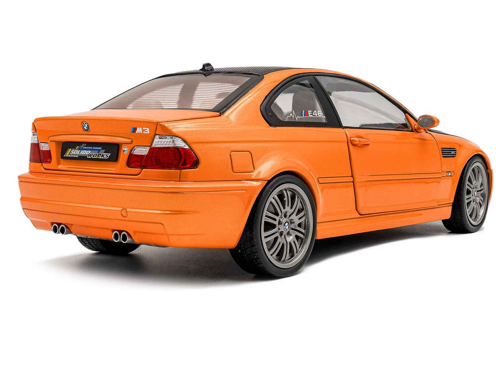 2000 BMW E46 M3 "Solido Works" Orange Metallic with Matt Black Hood and Carbon Top 1/18 Diecast Model Car by Solido Cartsfy Inc.