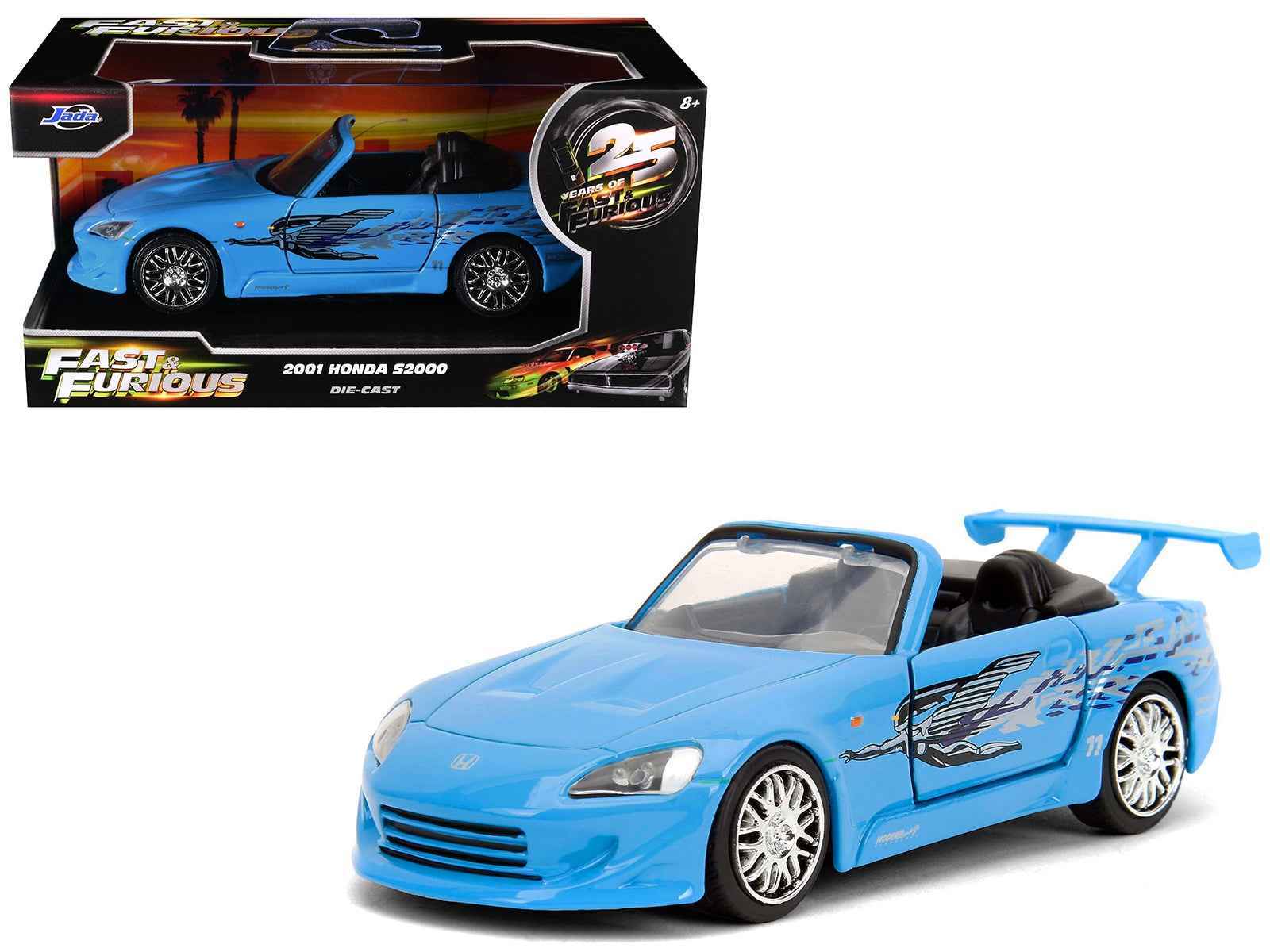 2001 Honda S2000 Convertible Blue with Graphics "Fast & Furious Remix - 25th Anniversary" Series  1/32 Diecast Model Car by Jada Cartsfy Inc.