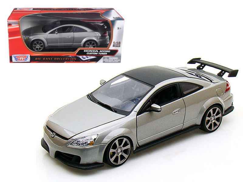 1/18 Motormax diecast model car of a 2003 Honda Accord, gray with rear spoiler