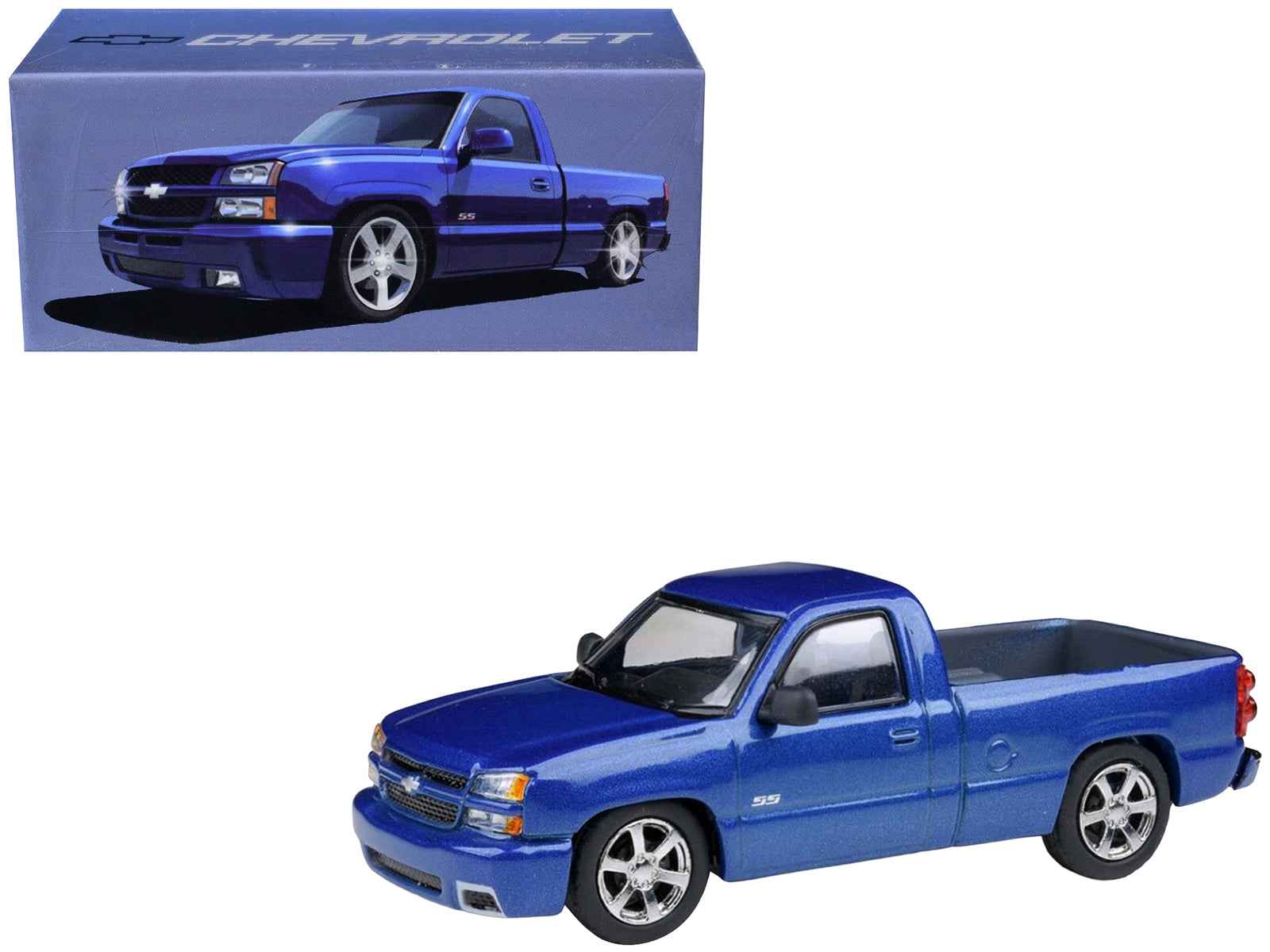 2006 Chevrolet Silverado 'Cateye' Pickup Truck Ming Blue Metallic 1/64 Diecast Model Car by Paragon Models Miniature Motors Default Title Default Title-