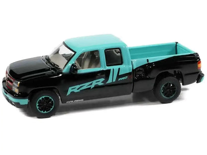 2006 Chevrolet Silverado Pickup Truck "Polaris RZR" Black and Blue "Big Country Collectibles" 2025 Series 1/64 Diecast Model Car by Auto World Cartsfy Inc.