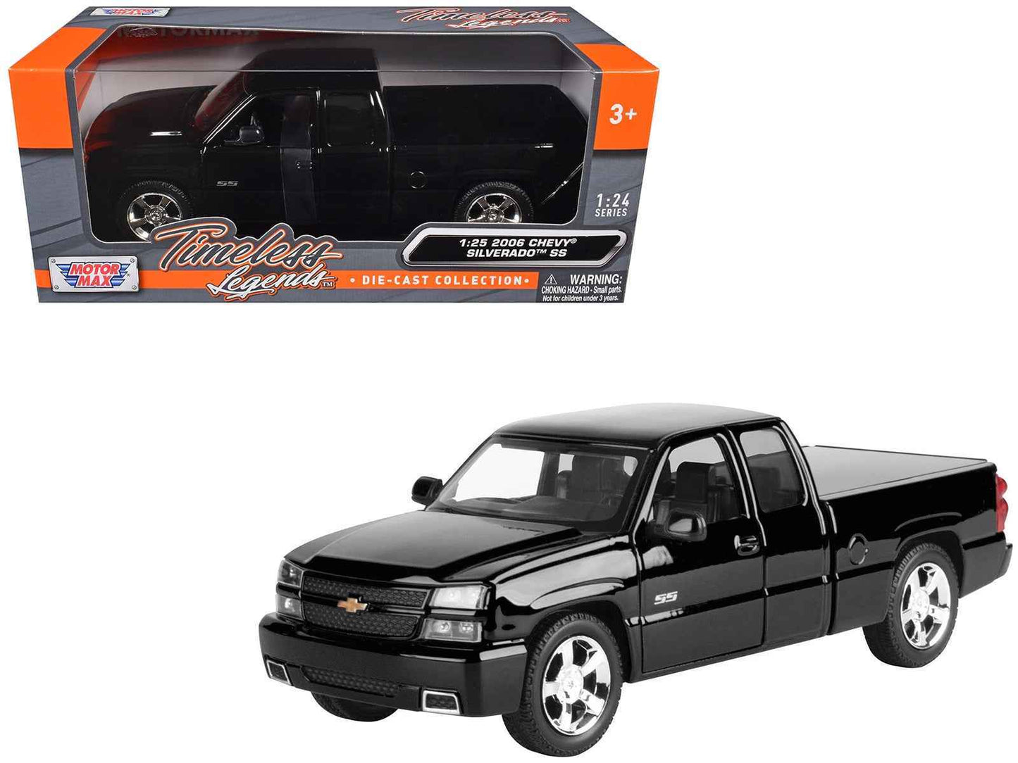 2006 Chevrolet Silverado SS Pickup Truck Black "Timeless Legends" Series 1/25 Diecast Model Car by Motormax Cartsfy Inc.