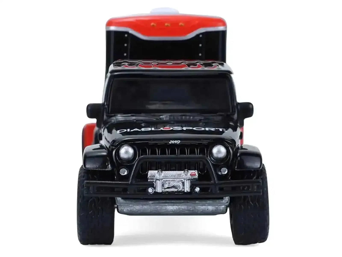 2012 Jeep Wrangler Unlimited "Diablo Sport" Black with Red Graphics and Small Cargo Trailer "Hitch & Tow" Series 33 1/64 Diecast Model Cars by Greenlight Miniature Motors Default Title Default Title-