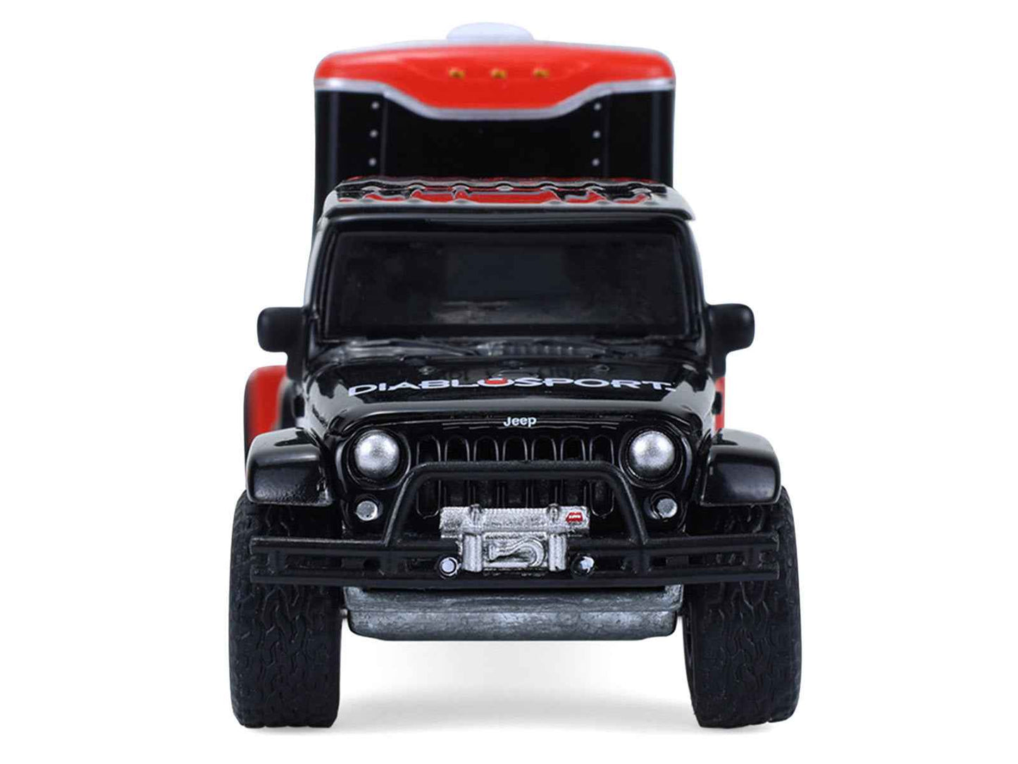 2012 Jeep Wrangler Unlimited "Diablo Sport" Black with Red Graphics and Small Cargo Trailer "Hitch & Tow" Series 33 1/64 Diecast Model Cars by Greenlight Miniature Motors Default Title Default Title-
