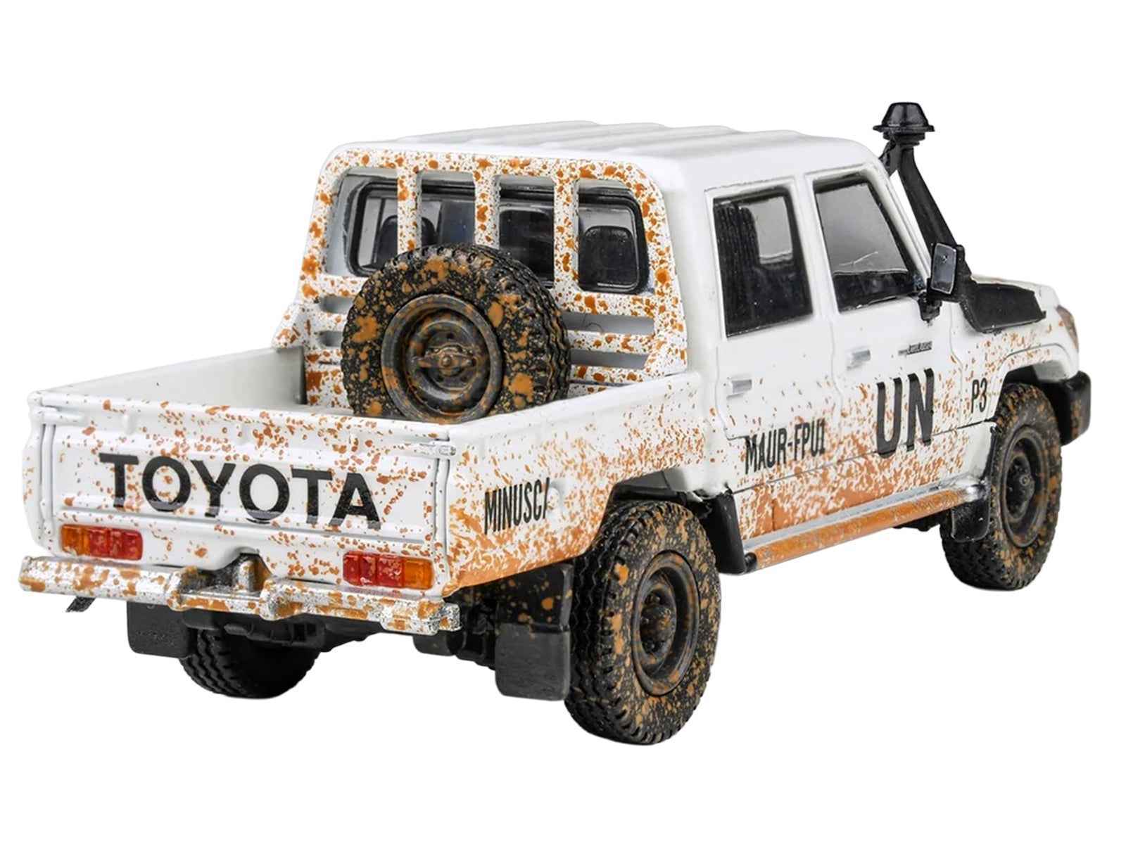 2014 Toyota Land Cruiser LC 79 Pickup Truck "UN MINUSCA" White (Dirty Version) 1/64 Diecast Model Car by Paragon Models Cartsfy Inc.