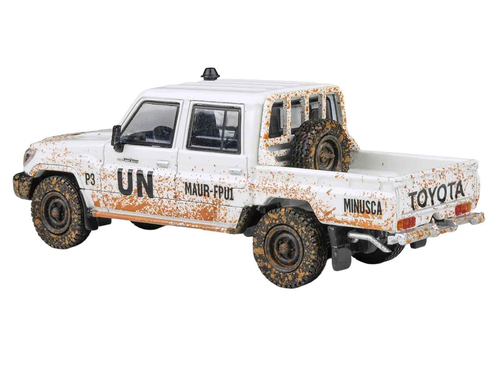 2014 Toyota Land Cruiser LC 79 Pickup Truck "UN MINUSCA" White (Dirty Version) 1/64 Diecast Model Car by Paragon Models Cartsfy Inc.
