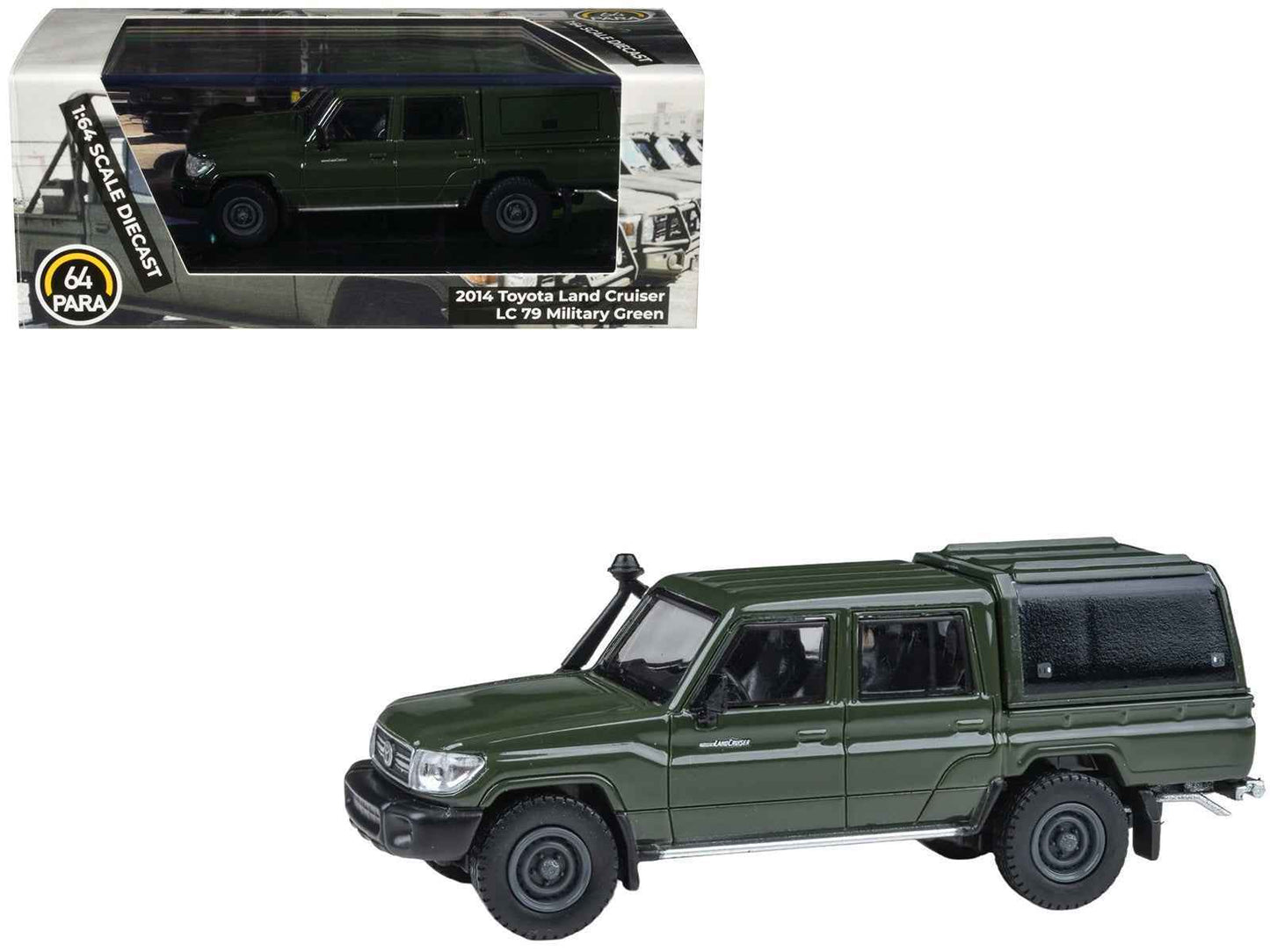 2014 Toyota Land Cruiser LC 79 with Camper Shell Military Green 1/64 Diecast Model Car by Paragon Models Cartsfy Inc.