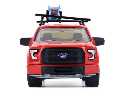 2015 Ford F-150 Pickup Truck with Ladder Rack Red with Black Stripes "Down on the Farm" Series 11 1/64 Diecast Model by Greenlight Miniature Motors Default Title Default Title-