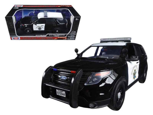Black and white CHP police utility interceptor diecast model car with push bar
