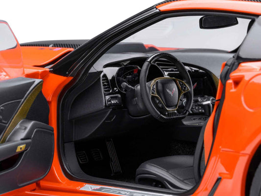 1/18 Autoart Corvette ZR1 model car interior, orange and black with steering wheel