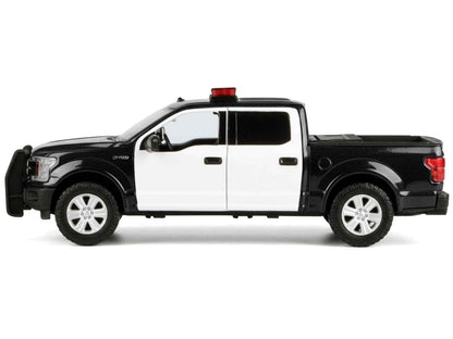 2019 Ford F-150 Lariat Crew Cab Pickup Truck Black and White with Flashing Light Bar and Front and Rear Lights and Sounds 1/27 Diecast Model Car by Motormax Cartsfy Inc.