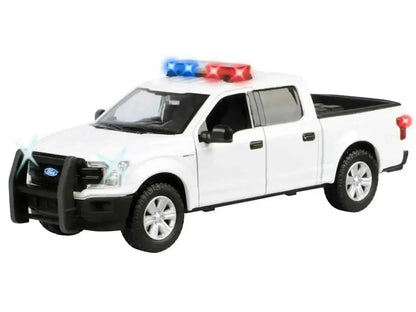 2019 Ford F-150 Lariat Crew Cab Pickup Truck White with Flashing Light Bar and Front and Rear Lights and Sounds 1/27 Diecast Model Car by Motormax Miniature Motors Default Title Default Title-