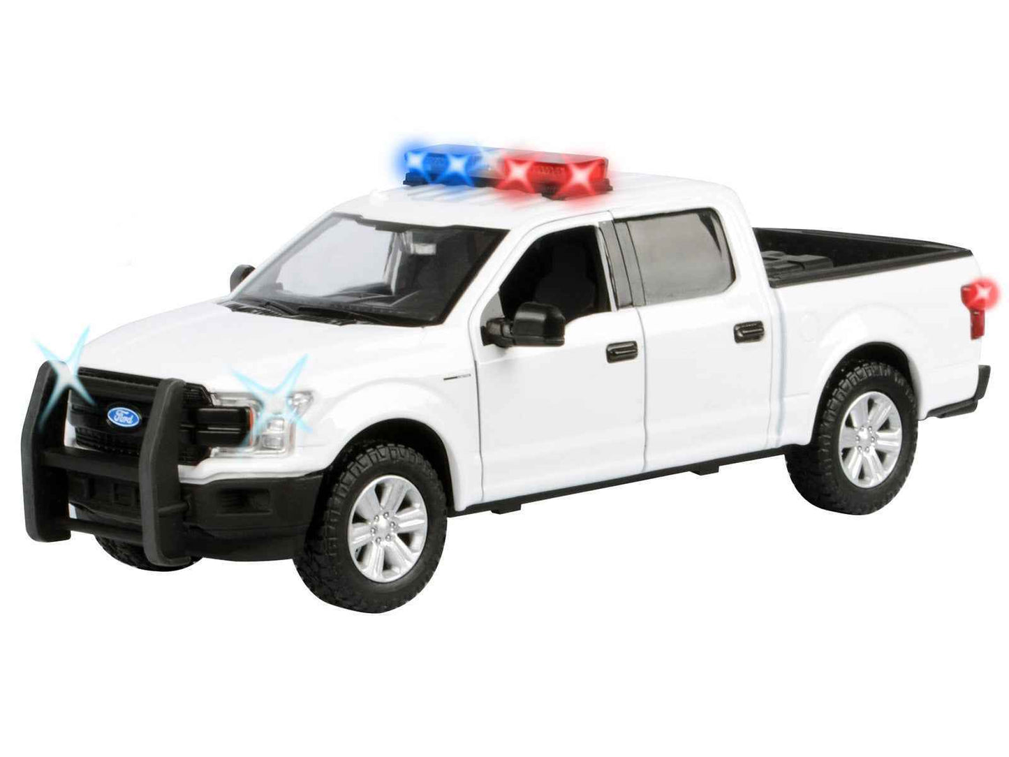 2019 Ford F-150 Lariat Crew Cab Pickup Truck White with Flashing Light Bar and Front and Rear Lights and Sounds 1/27 Diecast Model Car by Motormax Miniature Motors Default Title Default Title-
