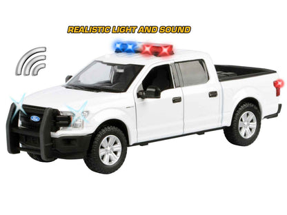 2019 Ford F-150 Lariat Crew Cab Pickup Truck White with Flashing Light Bar and Front and Rear Lights and Sounds 1/27 Diecast Model Car by Motormax Miniature Motors Default Title Default Title-