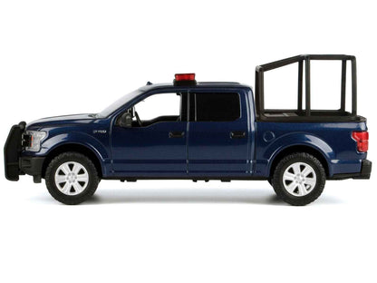 2019 RAM 1500 Laramie Crew Cab Pickup Truck with Bed Cage Dark Blue with Flashing Light Bar and Front and Rear Lights and Sounds 1/27 Diecast Model Car by Motormax Miniature Motors Default Title Default Title-