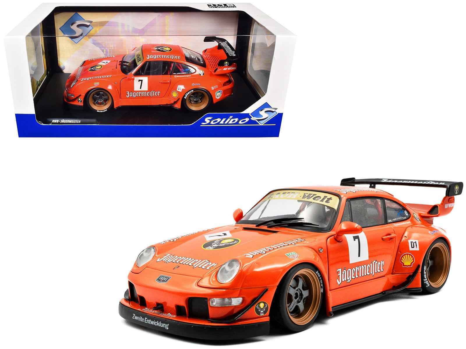 2020 RWB Bodykit #7 "Jagermeister" Orange with Graphics 1/18 Diecast Model Car by Solido Cartsfy Inc.