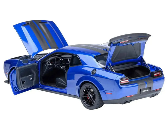 2022 Dodge Challenger SRT Jailbreak Indigo Blue Metallic with Carbon Stripes 1/18 Model Car by Autoart Miniature Motors Default Title Default Title-