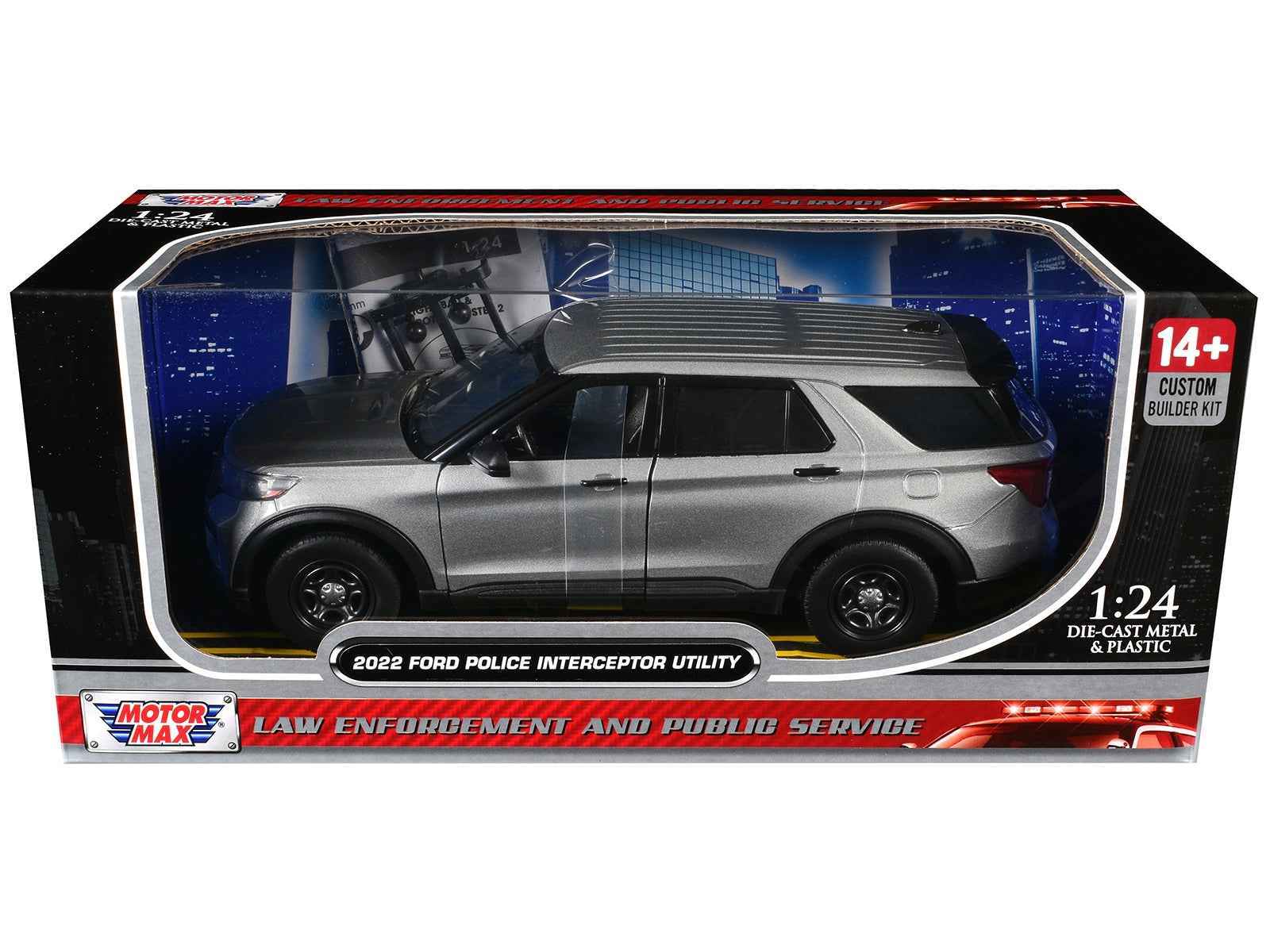 2022 Ford Police Interceptor Utility Unmarked Silver Metallic "Builder's Kit" "Law Enforcement and Public Service" Series 1/24 Diecast Model Car by Motormax Miniature Motors Default Title Default Title-