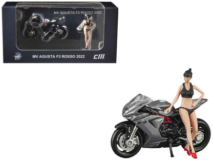 2022 MV Agusta F3 Rosso Motorcycle Silver Metallic with Figure 1/64 Diecast Model by CM Model Miniature Motors Default Title Default Title-