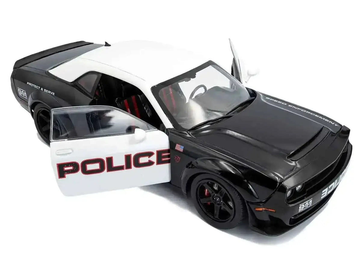 2023 Dodge Challenger Demon "Police" Black and White 1/18 Diecast Model Car by Solido Cartsfy Inc.