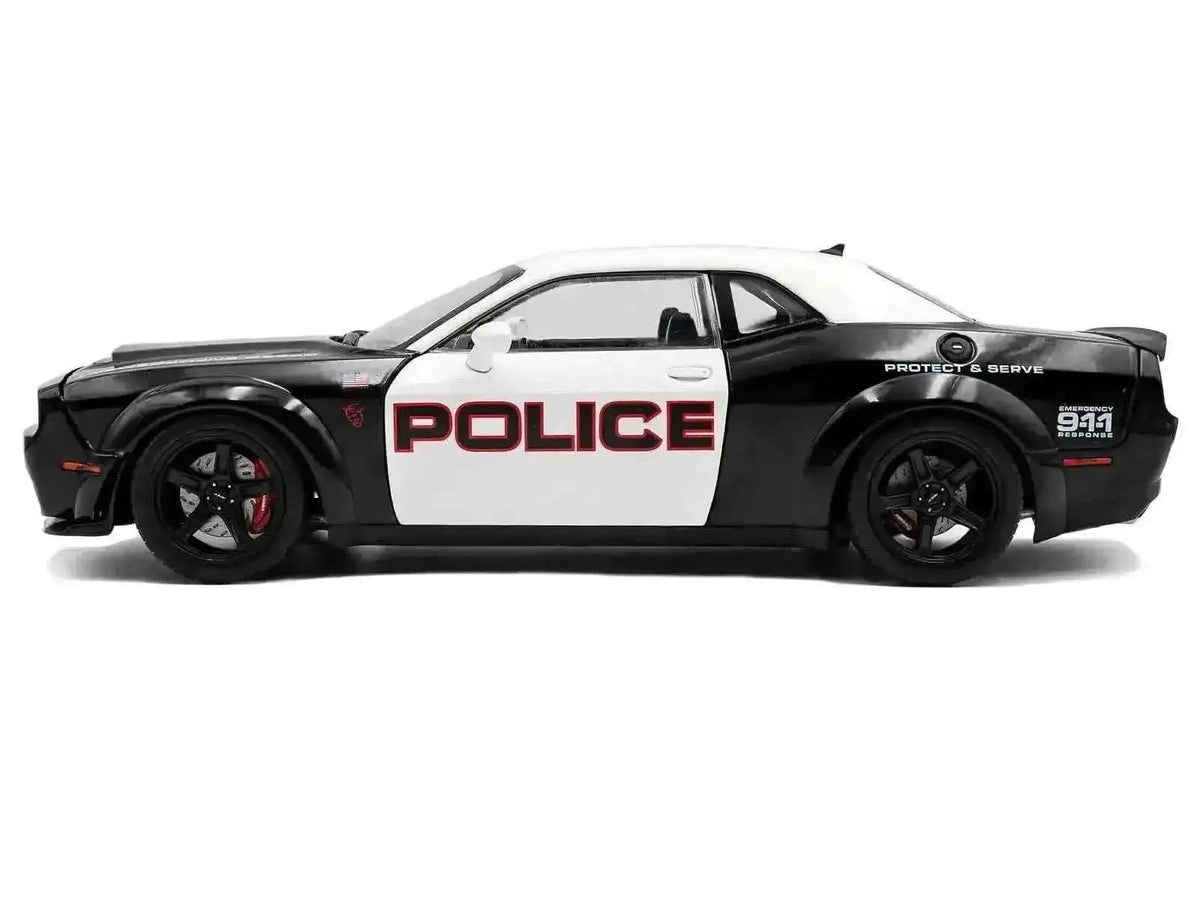 2023 Dodge Challenger Demon "Police" Black and White 1/18 Diecast Model Car by Solido Cartsfy Inc.