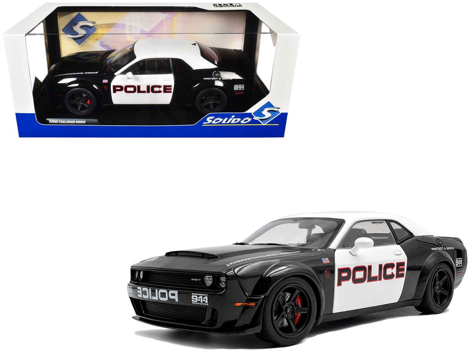 2023 Dodge Challenger Demon "Police" Black and White 1/18 Diecast Model Car by Solido Cartsfy Inc.
