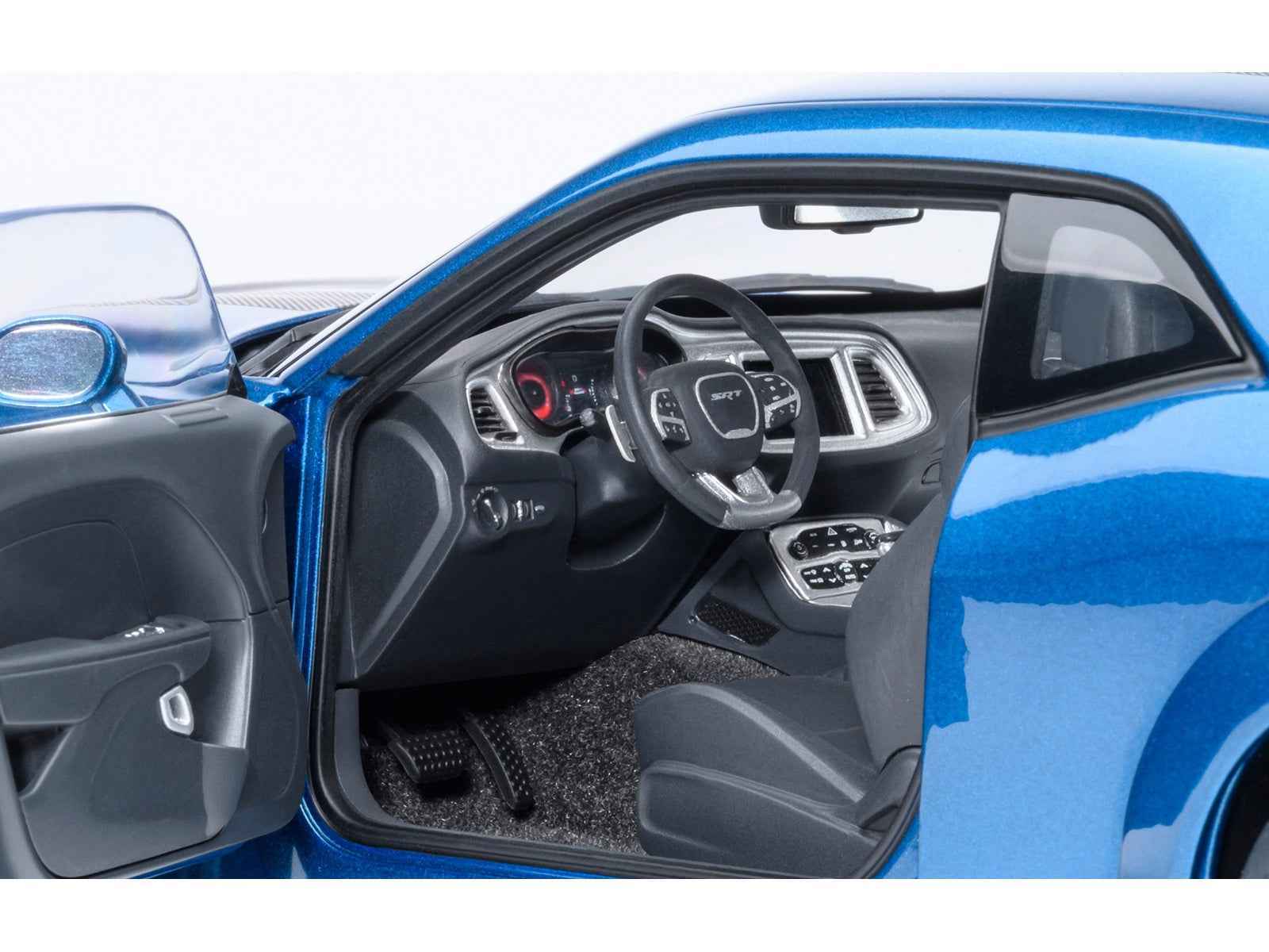 2023 Dodge Challenger SRT Super Stock Frostbite Blue Metallic with Carbon Stripes 1/18 Model Car by Autoart Cartsfy Inc.