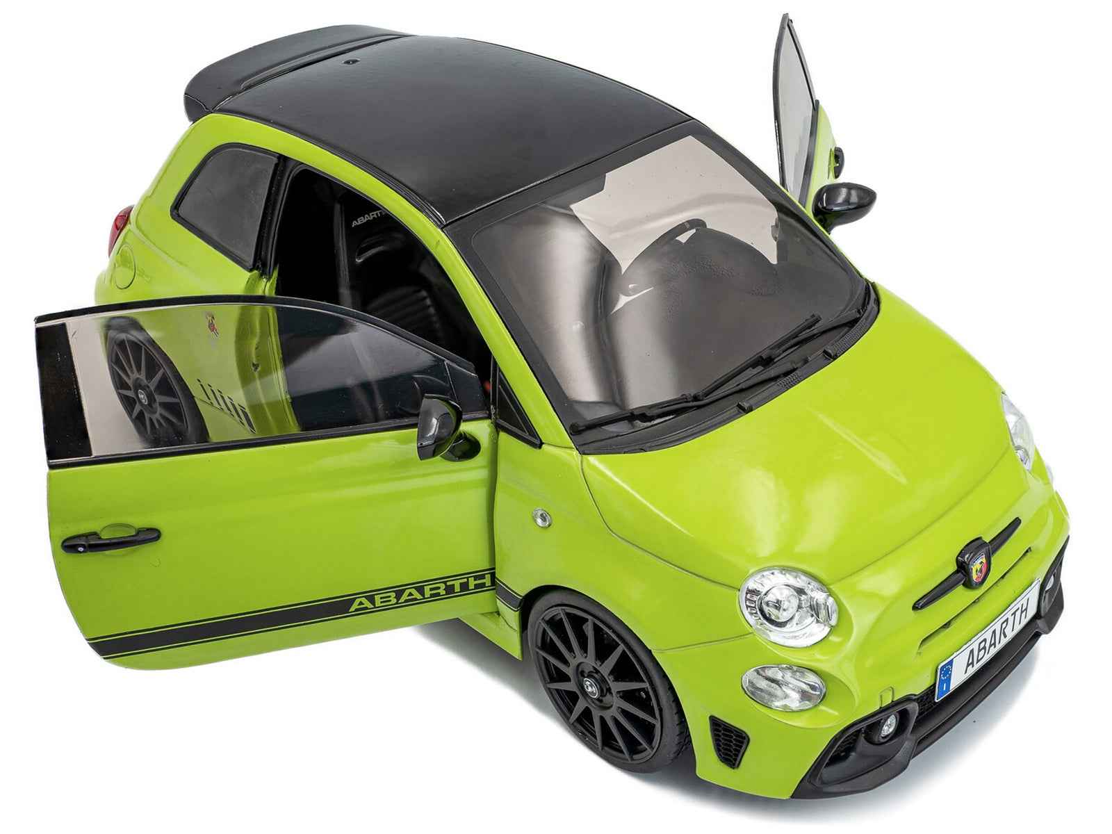 2023 Fiat F595 Abarth Verde Adrenalina Green with Black Top and Stripes 1/18 Diecast Model Car by Solido Miniature Motors Default Title Default Title-