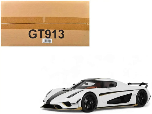 2023 Koenigsegg Regera White with Black Stripes 1/18 Model Car by GT Spirit Miniature Motors Default Title Default Title-