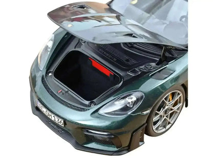 2023 Porsche 718 Spyder RS Weissach Pack Forest Green Metallic with Carbon Hood Stripes 1/18 Diecast Model Car by Norev Cartsfy Inc.