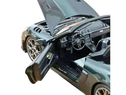 2023 Porsche 718 Spyder RS Weissach Pack Forest Green Metallic with Carbon Hood Stripes 1/18 Diecast Model Car by Norev Cartsfy Inc.